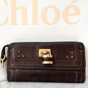 Chloe Paddington Brown Leather Wallet with Gold Accents